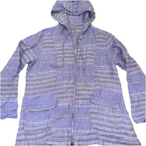 FLAX Linen Women's Full Zip Hooded Jacket Small Lavender‎ With Gold Tan Stripes